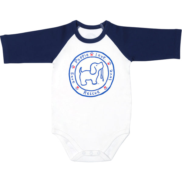 pavilion gift company Puppie Love 6-12 Months 3/4 Length Navy Sleeve Onesie