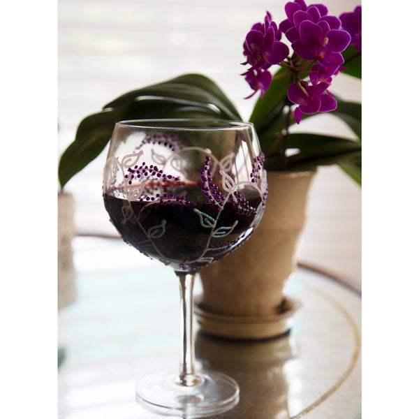 Pavilion Gift Company Purple Flowers 24 Oz Hand Decorated Glass