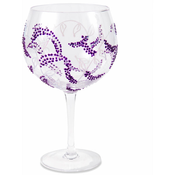 Pavilion Gift Company Purple Flowers 24 Oz Hand Decorated Glass