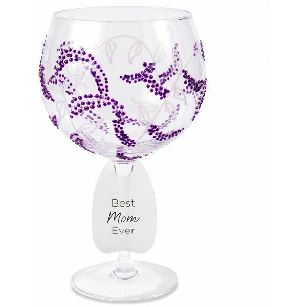 pavilion gift company Purple Flowers 24 oz Hand Decorated Glass