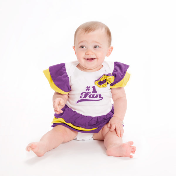Pavilion Gift Company Purple & Gold #1 Fan Onesie Dress 0-6 Months