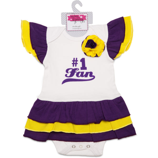 Pavilion Gift Company Purple & Gold #1 Fan Onesie Dress 0-6 Months