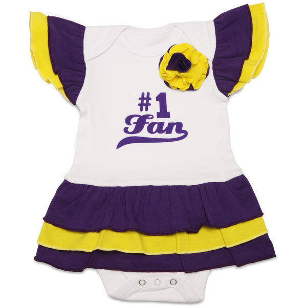 pavilion gift company Purple & Gold #1 Fan Onesie Dress 0-6 Months