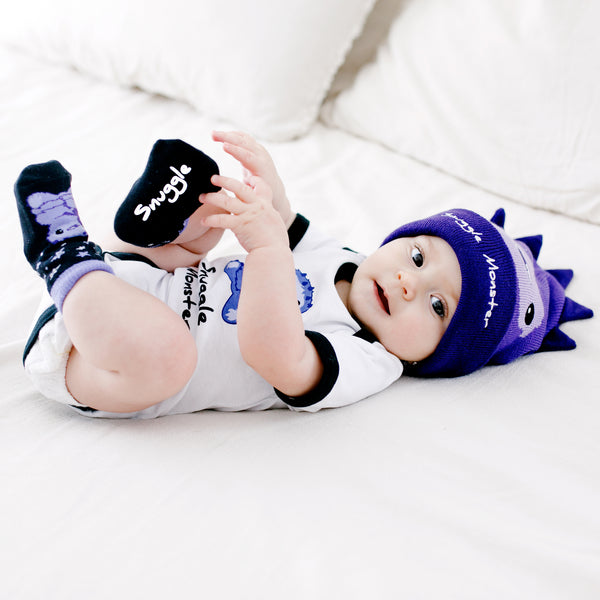 Pavilion Gift Company Purple Snuggle Monster 0-12 Month Non-slip Baby Socks