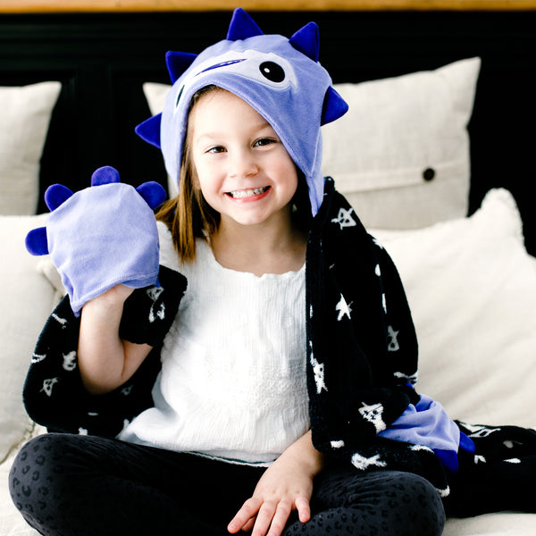 Pavilion Gift Company Purple Snuggle Monster 30" X 40" Coral Fleece Hooded Blanket