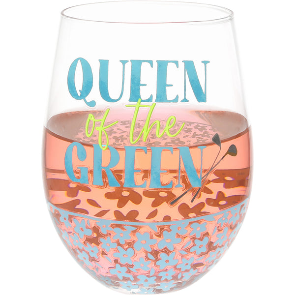 pavilion gift company Queen of the Green 18 oz Stemless Wine Glass