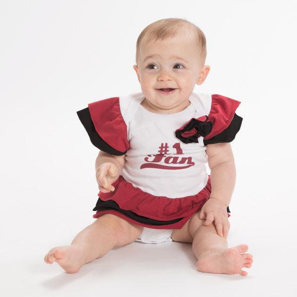 Pavilion Gift Company Red & Black #1 Fan Onesie Dress 0-6 Months