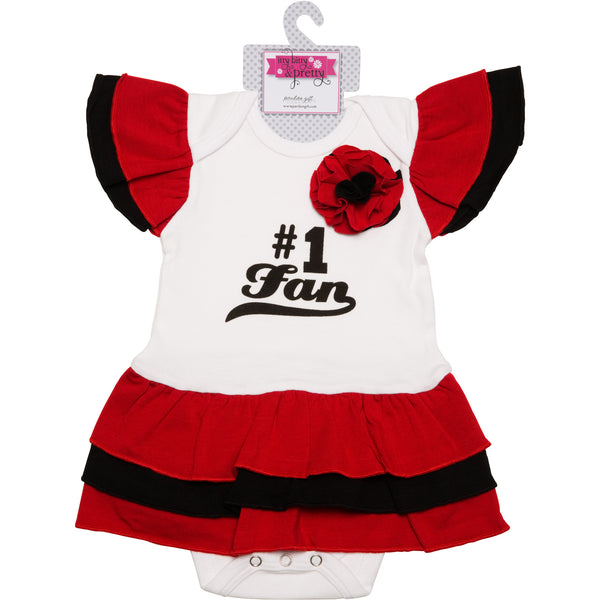 Pavilion Gift Company Red & Black #1 Fan Onesie Dress 0-6 Months