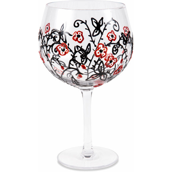 Pavilion Gift Company Red Flowers & Swirls 24 Oz Hand Decorated Glass