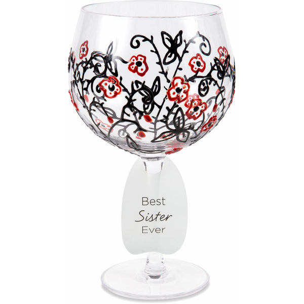 pavilion gift company Red Flowers & Swirls 24 oz Hand Decorated Glass