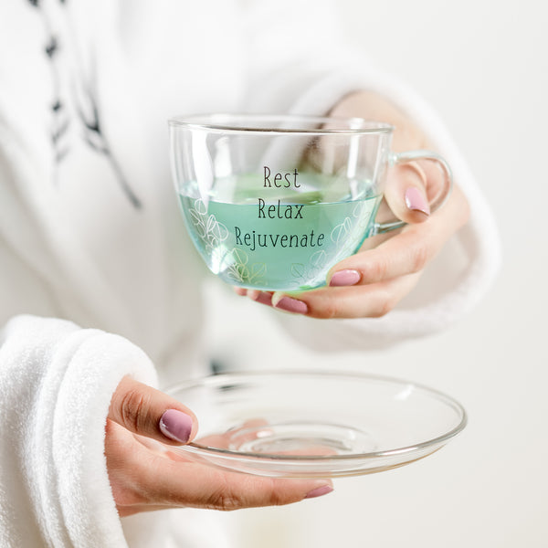 Pavilion Gift Company Relax 7 Oz Glass Teacup And Saucer