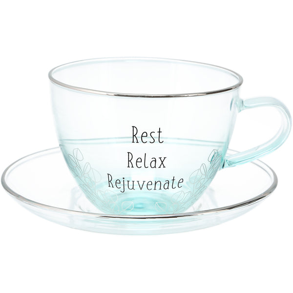 pavilion gift company Relax 7 oz Glass Teacup and Saucer