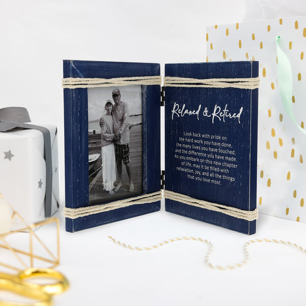 Pavilion Gift Company Relaxed & Retired 5.5" X 7.5" Hinged Sentiment Frame (Holds 4" X 6" Photo)