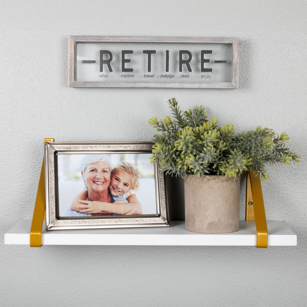 Pavilion Gift Company Retire 10" X 3" Wood Framed Glass Plaque