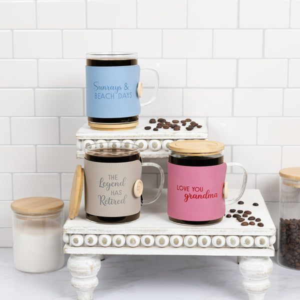 Pavilion Gift Company Retired 16 Oz Wrapped Glass Mug With Coaster Lid