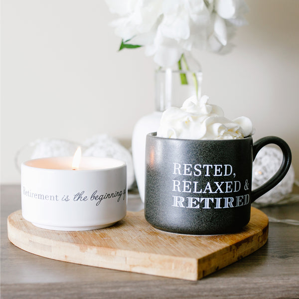 Pavilion Gift Company Retirement Stacking Mug And Candle Set 100% Soy Wax Scent: Tranquility