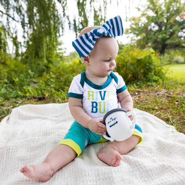 Pavilion Gift Company River Bum 6-12 Month Dark Teal Trimmed Bodysuit