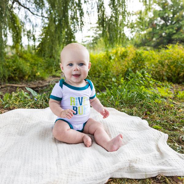 Pavilion Gift Company River Bum 6-12 Month Dark Teal Trimmed Bodysuit