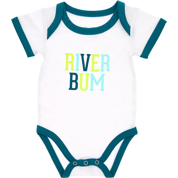 pavilion gift company River Bum 6-12 Month Dark Teal Trimmed Bodysuit