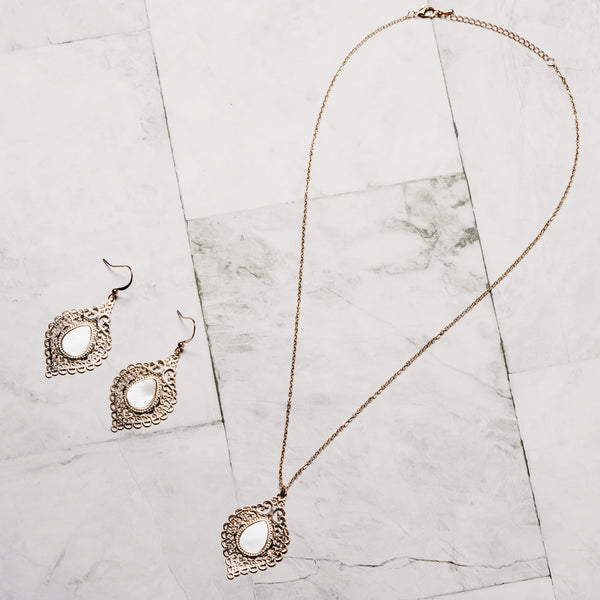 Pavilion Gift Company Rose Gold Lace Leaf Mother Of Pearl Earrings