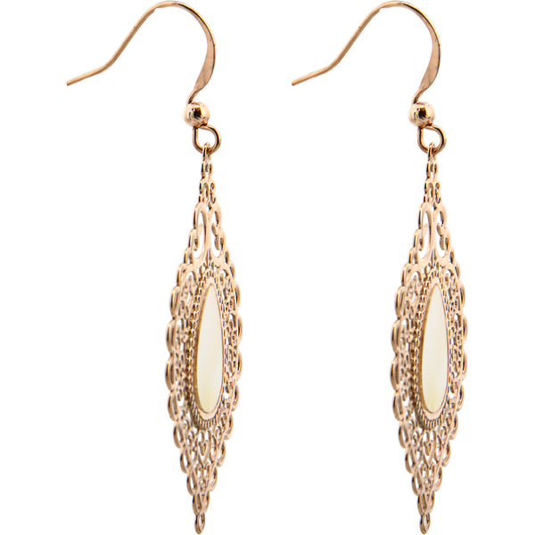 Pavilion Gift Company Rose Gold Lace Leaf Mother Of Pearl Earrings