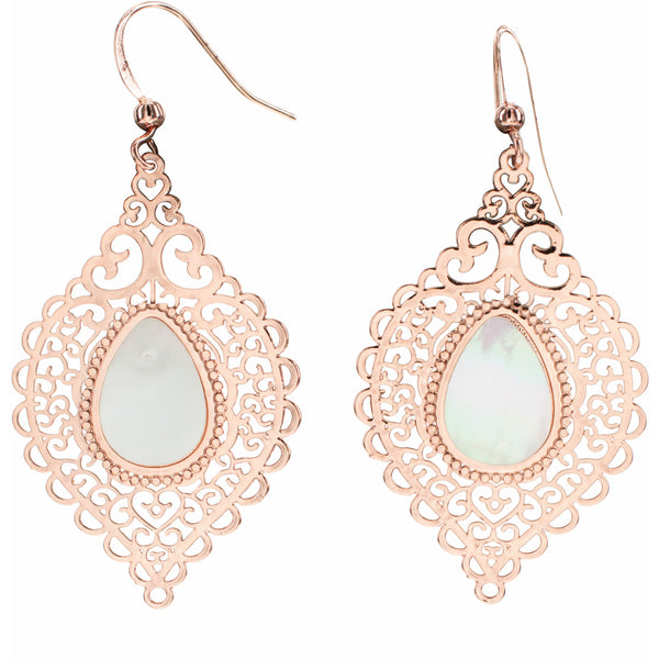 pavilion gift company Rose Gold Lace Leaf Mother of Pearl Earrings