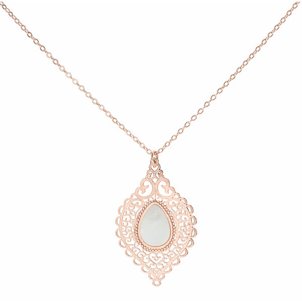 pavilion gift company Rose Gold Lace Leaf Mother of Pearl Necklace