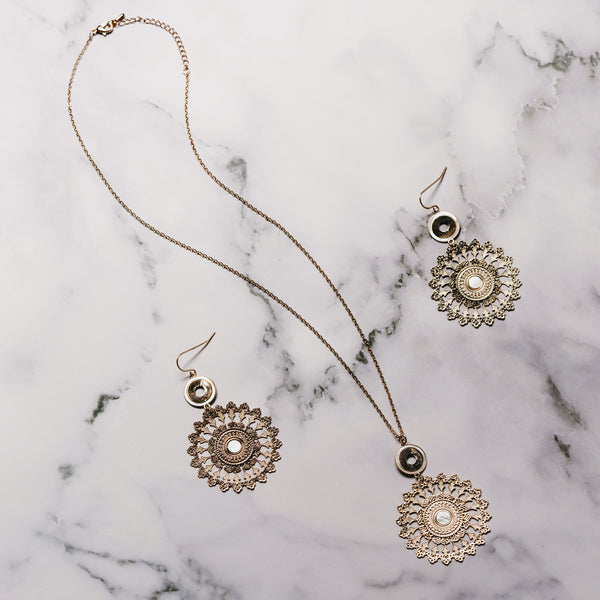Pavilion Gift Company Rose Gold Mandala Mother Of Pearl Earrings