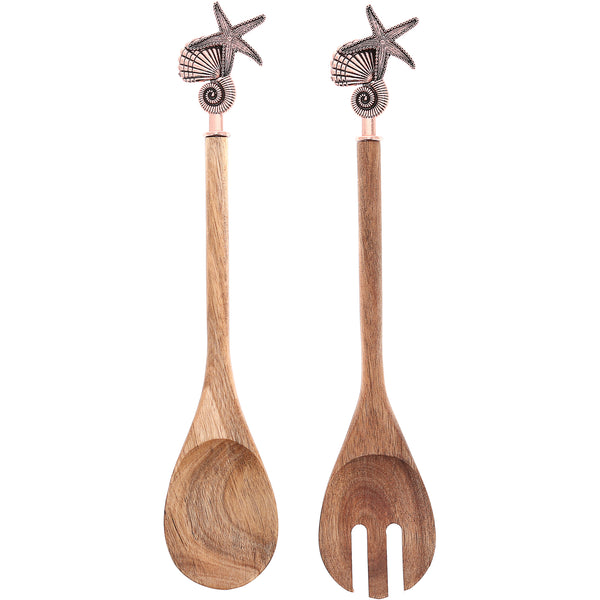 pavilion gift company Seashells 13" Acacia 2 Piece Utensil Set