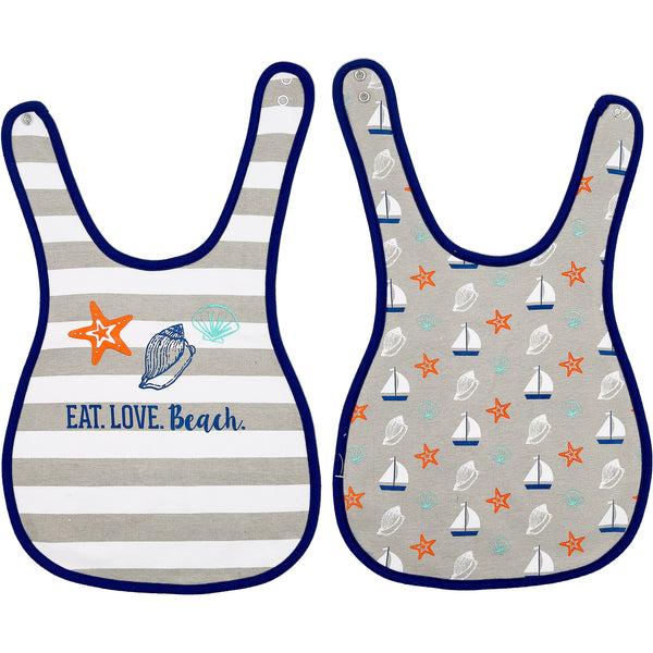 pavilion gift company Seashells and Boats Reversible Bib 6 Months - 3 Years
