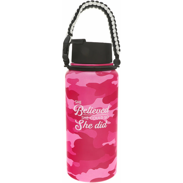 pavilion gift company She Believed 32 oz Stainless Steel Water Bottle with Paracord Survival Handle
