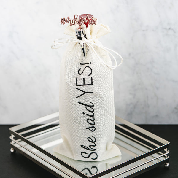 Pavilion Gift Company She Said Yes 13.5" Wine Gift Bag Set