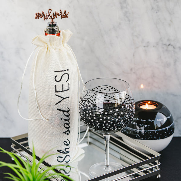 Pavilion Gift Company She Said Yes 13.5" Wine Gift Bag Set