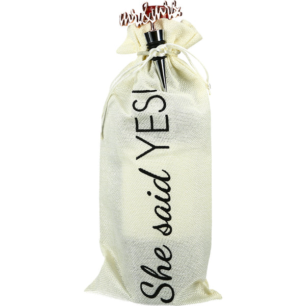 pavilion gift company She Said Yes 13.5" Wine Gift Bag Set