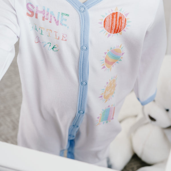 Pavilion Gift Company Shine Little One 0-6 Months Blue Trimmed Sleeper