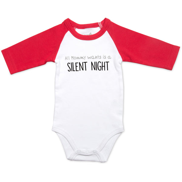 pavilion gift company Silent Night 12-24 Months 3/4 Length Red Sleeve Onesie
