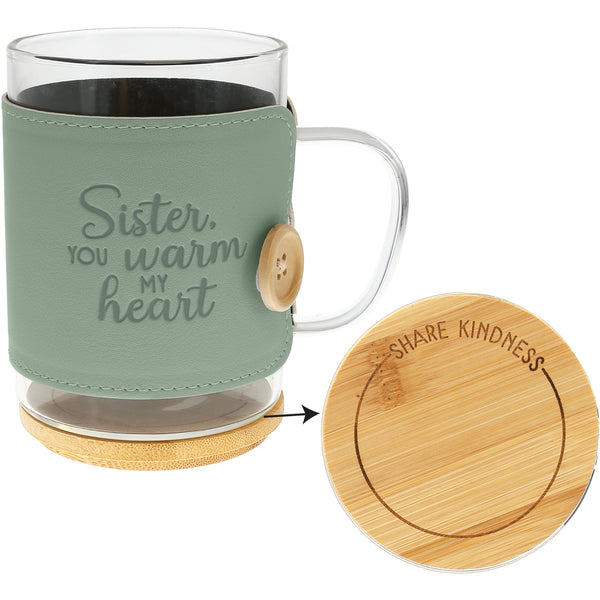 pavilion gift company Sister 16 oz Wrapped Glass Mug with Coaster Lid