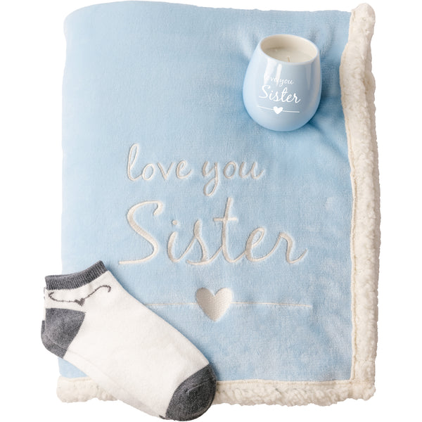 pavilion gift company Sister 42" x 50" Sherpa Lined Royal Plush Blanket Gift Set