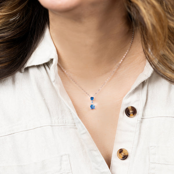 Pavilion Gift Company Sister Blue Topaz 16.5"-18.5" White Gold Plated Necklace With Cubic Zirconia Stones