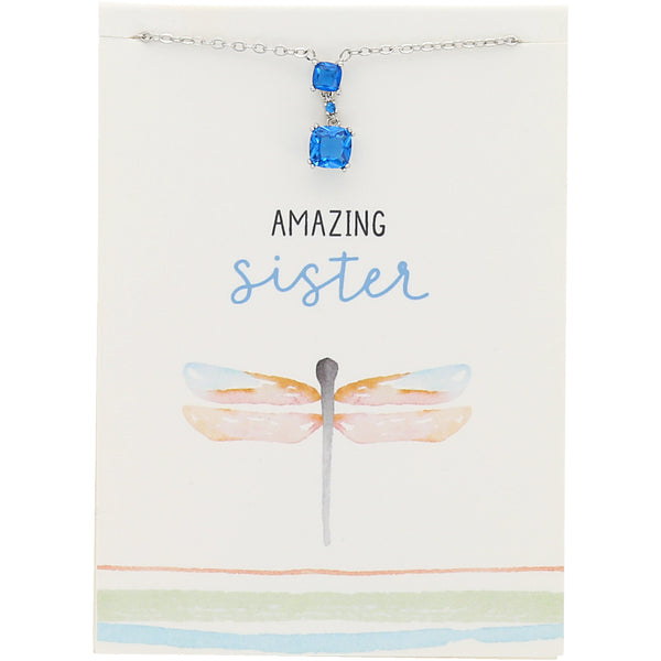 pavilion gift company Sister Blue Topaz 16.5"-18.5" White Gold Plated Necklace with Cubic Zirconia Stones