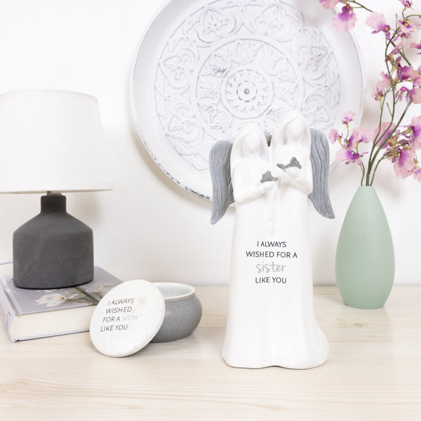 Pavilion Gift Company Sister Like You 9" Double Angels Holding Butterflies