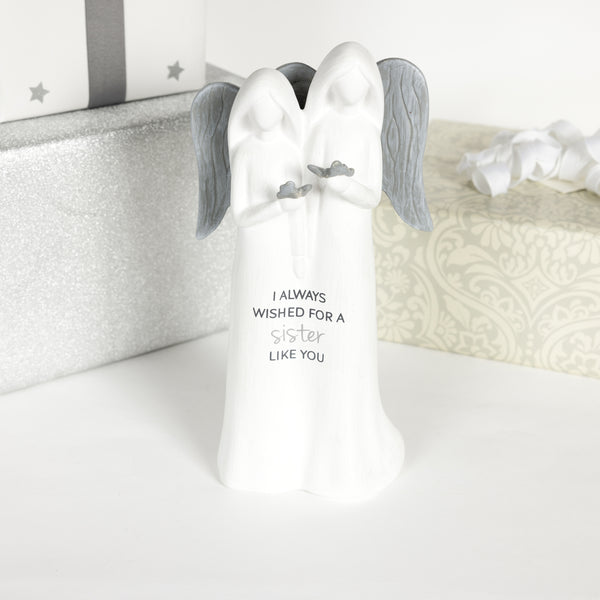 Pavilion Gift Company Sister Like You 9" Double Angels Holding Butterflies