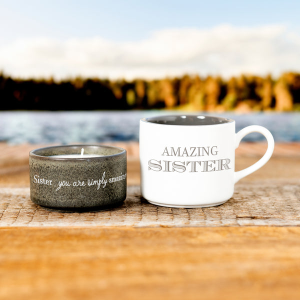 Pavilion Gift Company Sister Stacking Mug And Candle Set 100% Soy Wax Scent: Tranquility