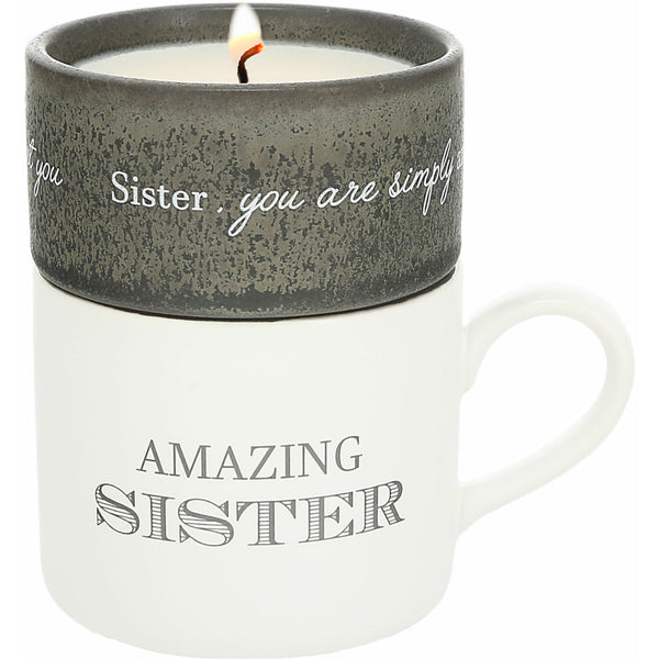 pavilion gift company Sister Stacking Mug and Candle Set 100% Soy Wax Scent: Tranquility