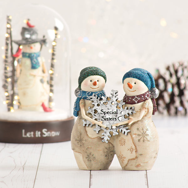 Pavilion Gift Company Sisters 4.5" Snowwomen Holding Snowflake