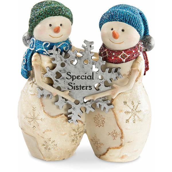 pavilion gift company Sisters 4.5" Snowwomen holding snowflake