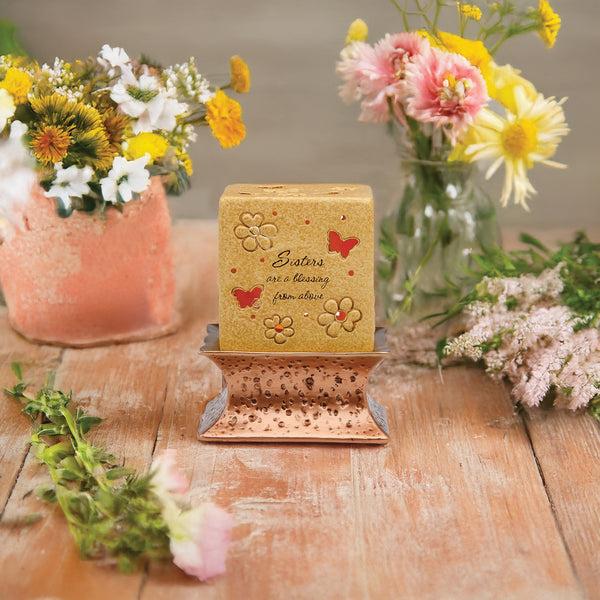 Pavilion Gift Company Sisters Are A Blessing 3.5" Pierced Square Candle Holder
