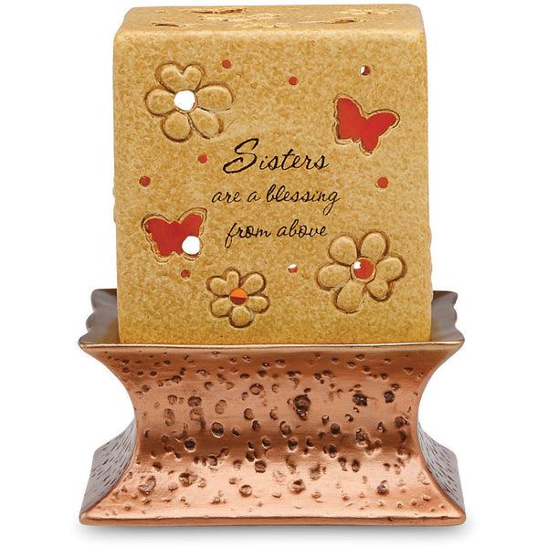 pavilion gift company Sisters are a Blessing 3.5" Pierced Square Candle Holder