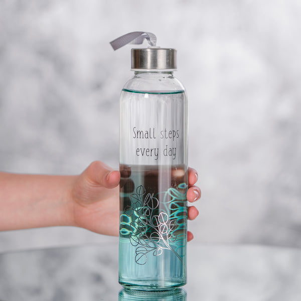 Pavilion Gift Company Small Steps 16.5 Oz Glass Water Bottle