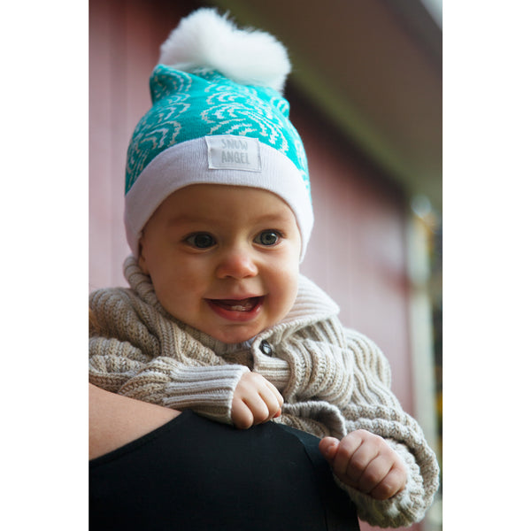 Pavilion Gift Company Snow Angel Teal Knit Pom Pom Hat (0-12 Months)